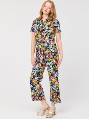 Joanie "Mork" polka dot daisy print short sleeve boilersuit. US 14